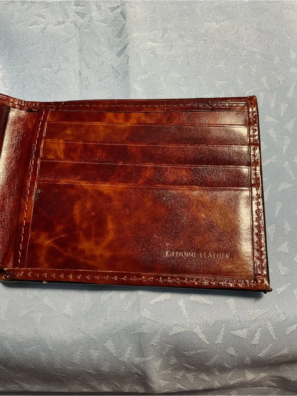 Men's Leather Bi-Fold Card Wallet in Burnt Orange/brown